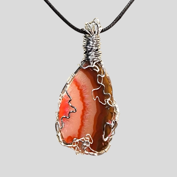 Handmade Wire Wrapped Pink Sliced Agate - Picture 2 of 3